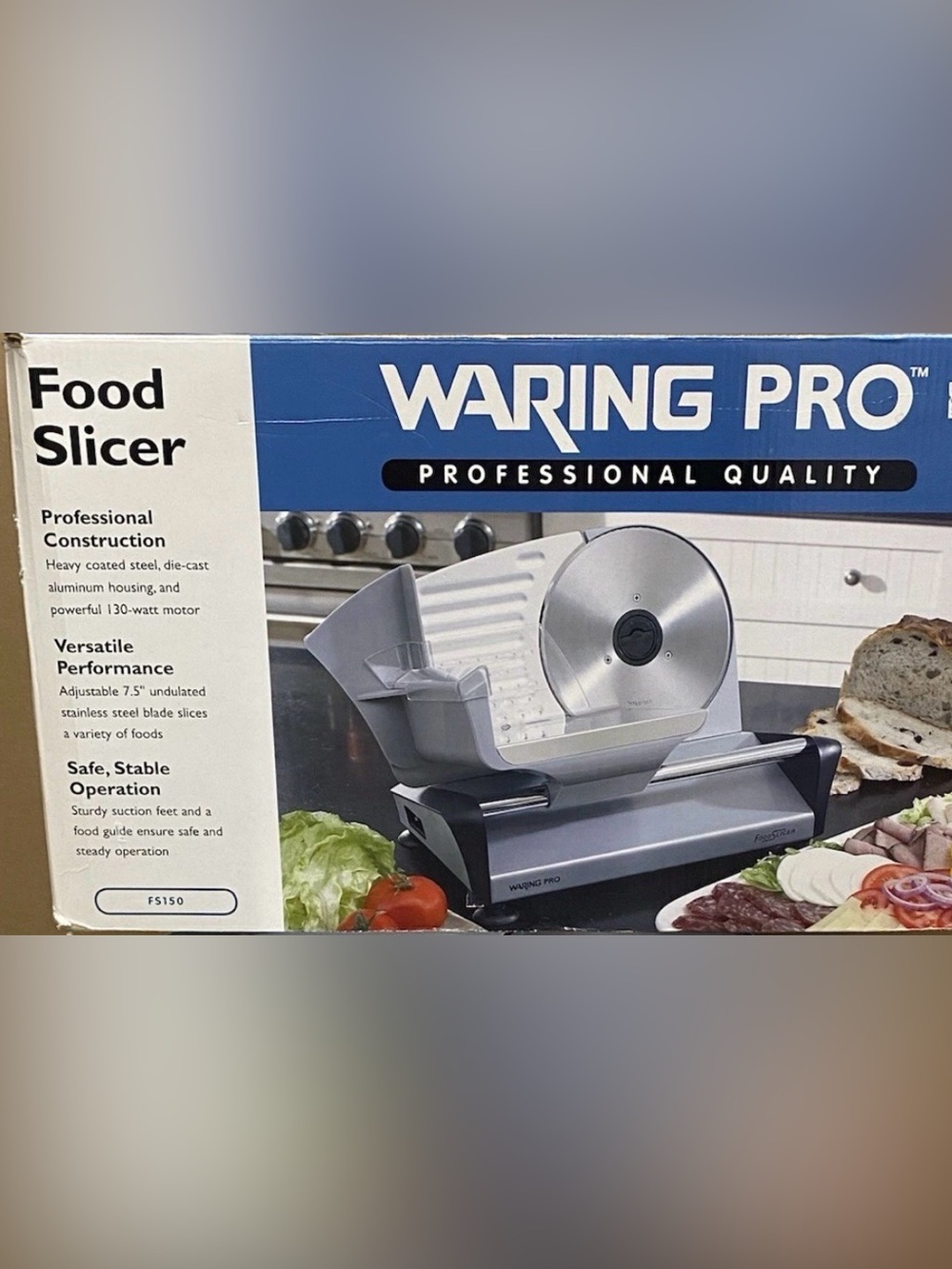 Waring Pro FS150 Electric Food Slicer Adjustable 7.5” Blade 130W Stainless Steel